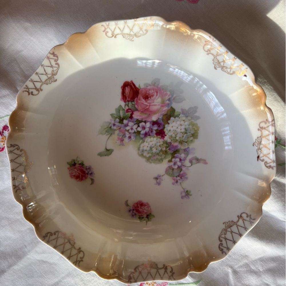 Vintage Bowl Bavarian Porcelain Floral Marked Germany 8.5”